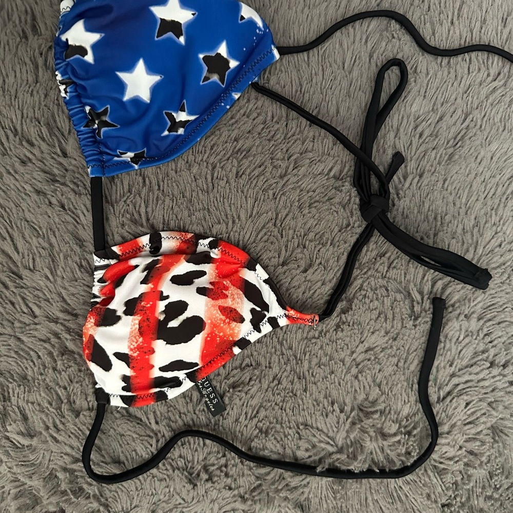 Blue Star and Red Cheetah Print Bikini Top